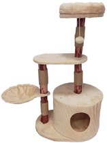 duvoplus relax! Krabpaal Nuno - Houten Kattenboom met Hangmat, Huisje en 2 Ligplatformen - 60x40x100cm - Beige