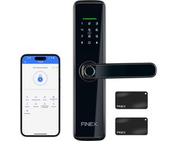 Finex™ Smart Lock - Slimme Deurslot - Deurklink met Vingerafdruk - Met APP & WiFi - BlueTooth - Zwart - Anti inbraak - Slim slot - Deurslot