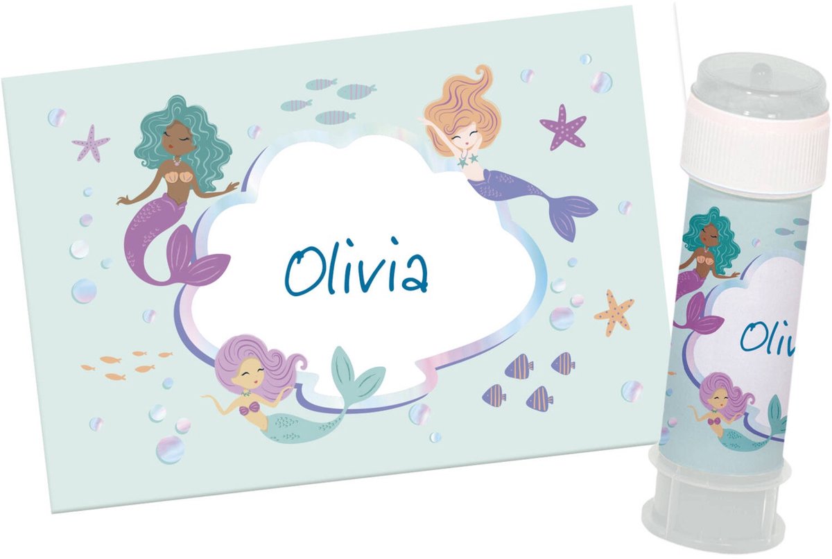 Bellenblaas Stickers Zeemeermin Magic (6st) - Wikkels voor om een bellenblaas met zeemeerminnen - FOLAT. - uitdeel cadeautje