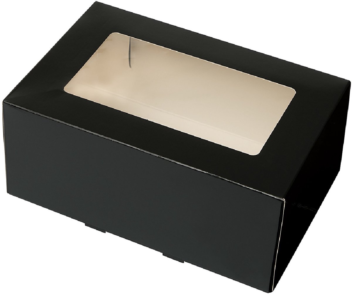 Taartdoos met venster 21x14x9cm. Zwart 50st