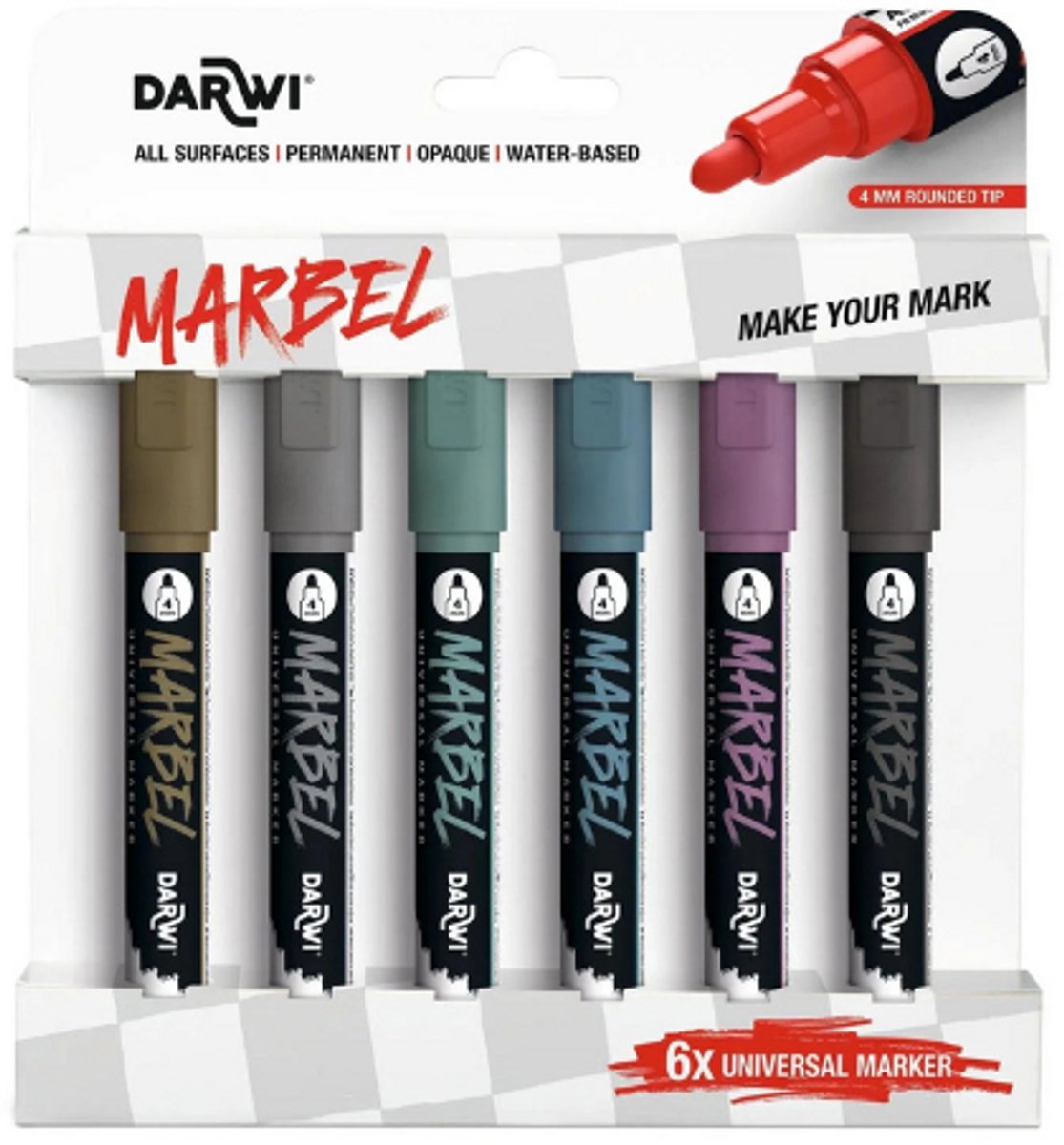 DARWI Marbel set 6 markers 4mm metallic