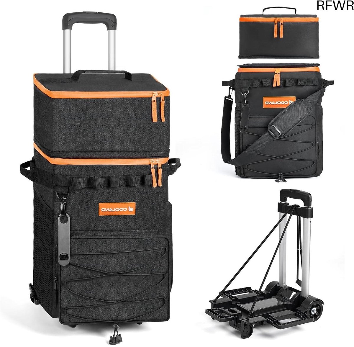 RFWR® Koelbox op Wielen voor Camping en Picknick - Lekvrije Geïsoleerde Koeltas met All-terrain Kar