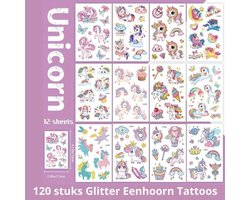 Glitter Tattoo Eenhoorn Set – 120x Tijdelijke Tattoos voor Meisjes – Unicorn Plak Tattoos & Tattoo Stickers – Temporary Glitter Tattoos