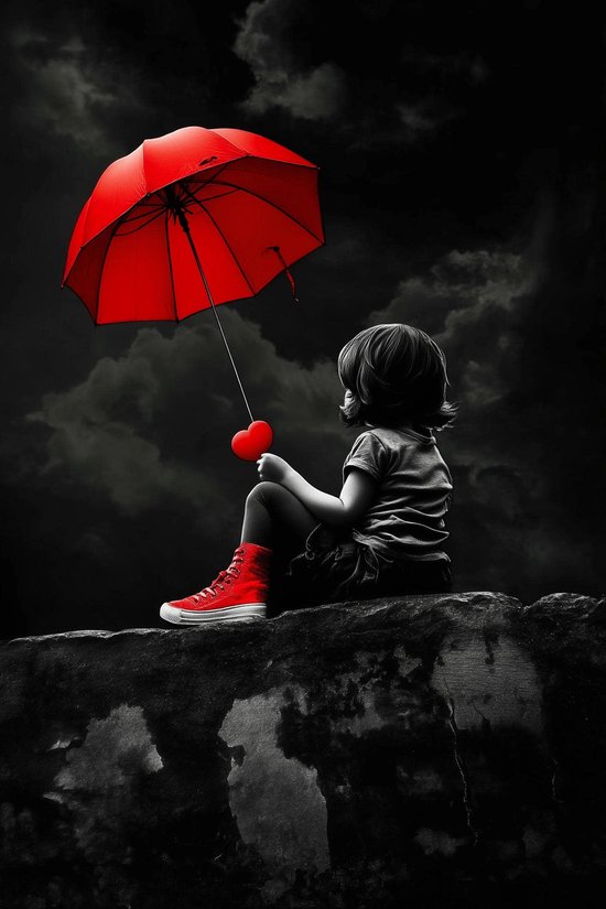 Afdrukken op Canvas Banksy Het Meisje en de Astronaut, Grijs, Zwart, Rood, 100x3x70 cm, EPIKASA