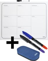 DESQ® Weekplanner met Stiften en Wisser - Whiteboard - Frameloos - Magnetisch - Droog Uitwisbaar - Agenda indeling - 40 x 50 cm