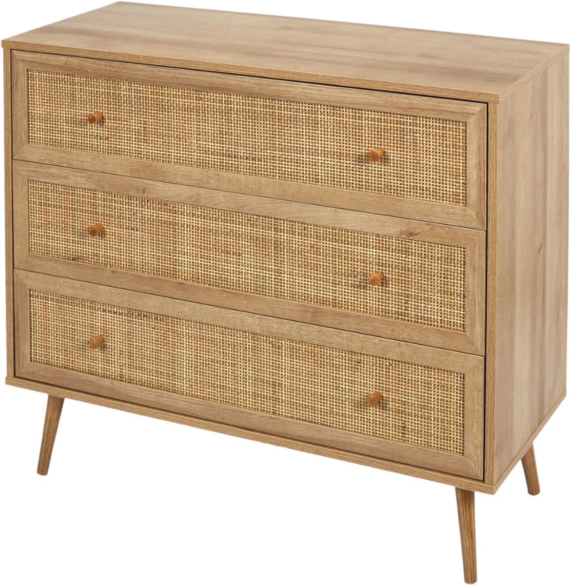 MISOU Bali Commode Ladekast - Dressoir - op Poten - met 3 Lades - Woonkamer - Opbergkast - Rotan - Hout