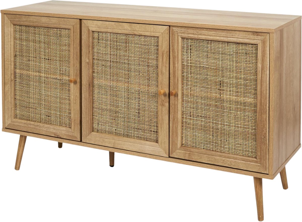 MISOU Bali Buffetkast Dressoir - Woonkamer - Kast - met Deuren - Opbergkast - Dicht - Rotan - Hout