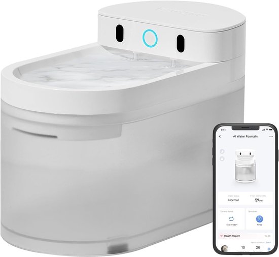 Automatische intelligente drinkfontein voor katten met APP-bediening, 2,3 l, 5000 mAh op batterijen, 2300 ml, gezondheidsrapport, 30 dB laag geluidsniveau