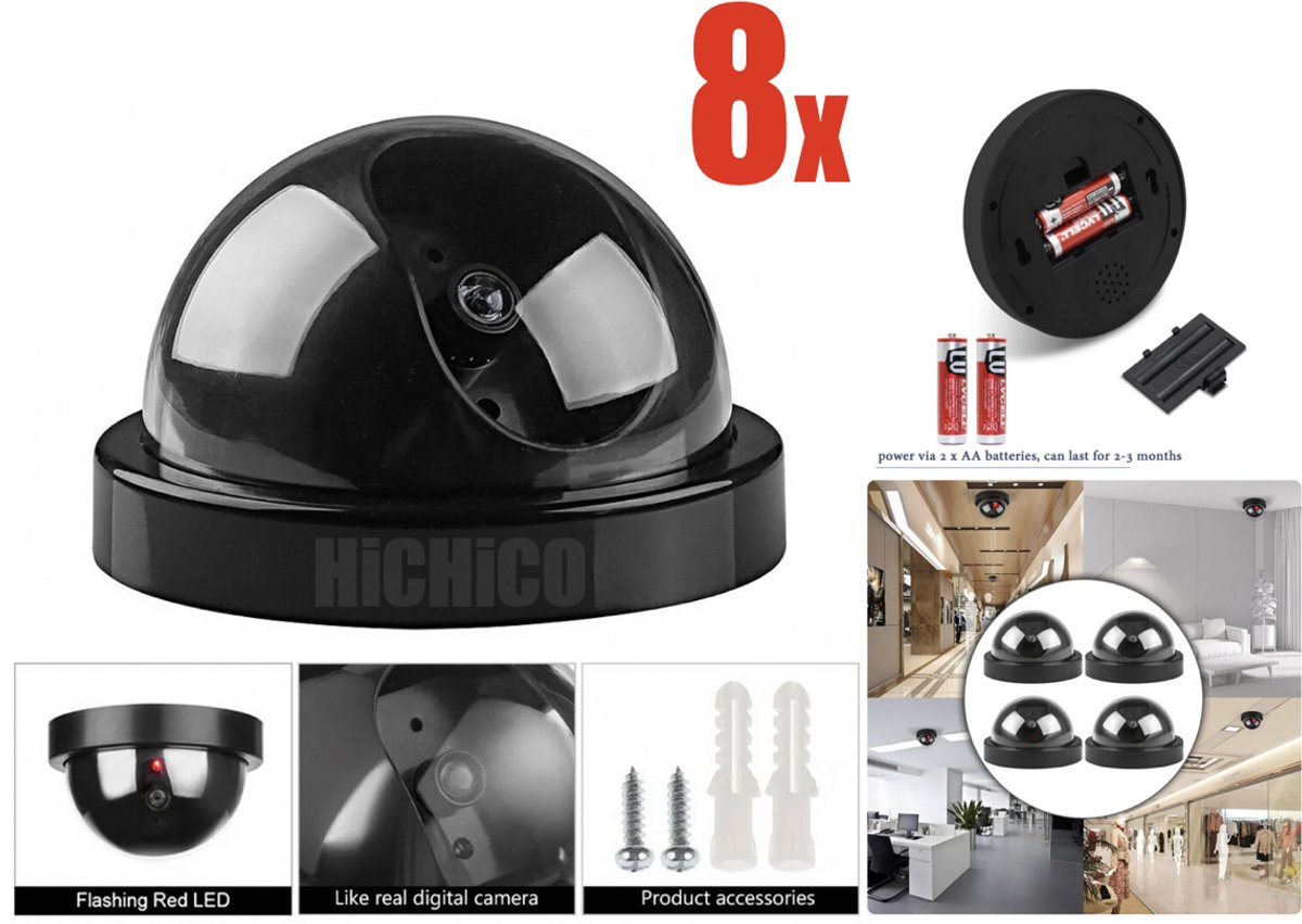 HiCHiCO® Dummy camera – Beveiligingscamera binnendoor met rood knipperend LED indicator 8Pcs