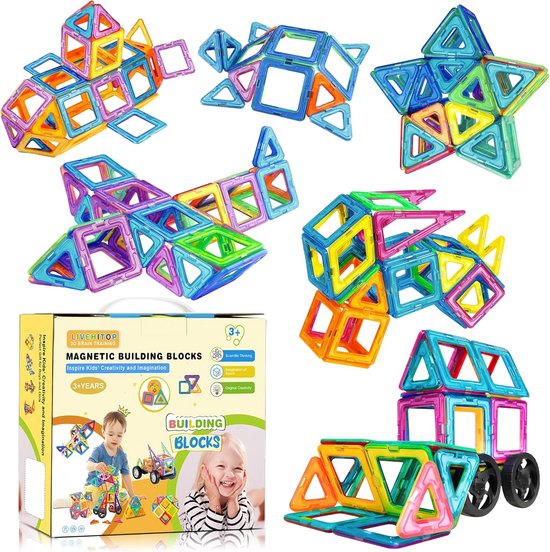Magnetische Bouwblokken Set Kinderen - 65 Stuks Magnetische Blokken - Educatief STEM Speelgoed - Creatief Constructiespeelgoed vanaf 3 Jaar - Cadeau voor Jongens en Meisjes