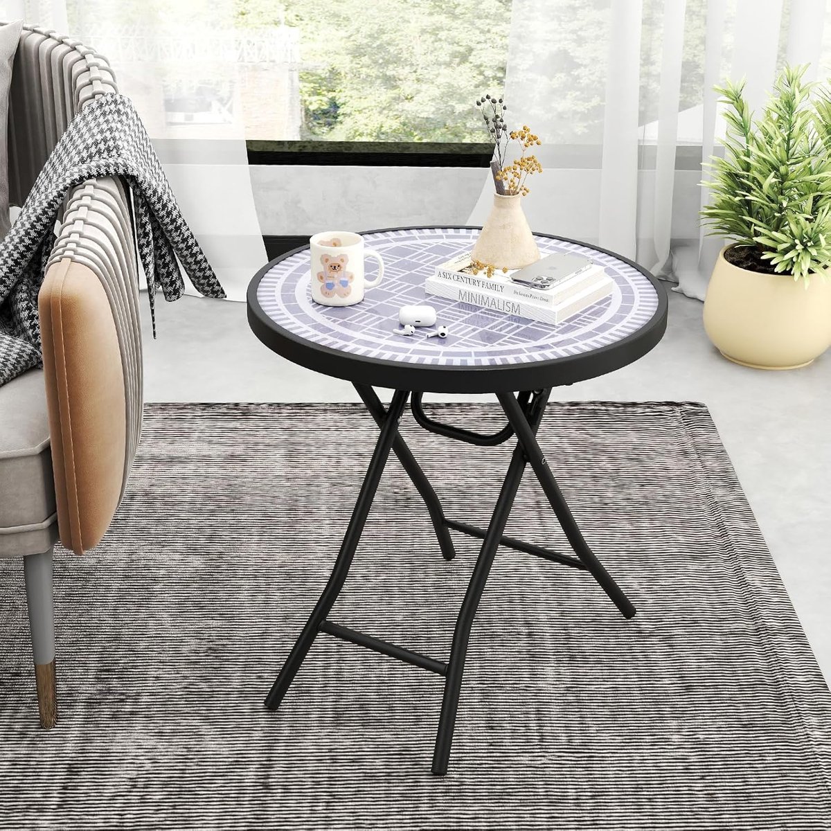 COSTWAY Bijzettafel inklapbaar, kleine klaptafel, tuintafel, ronde balkontafel eettafel voor balkon, tuin, terras, grijs thumbnail 5