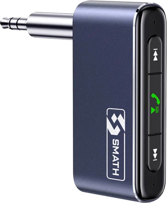 SMATH Bluetooth Ontvanger, donkerblauw, met 3.5mm AUX-stekker en bedieningsknoppen.