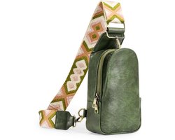 YONO Crossbody Tas Dames - Schoudertas - Sling Bag - Anti Diefstal Borsttas - Heren - Groen Azteca