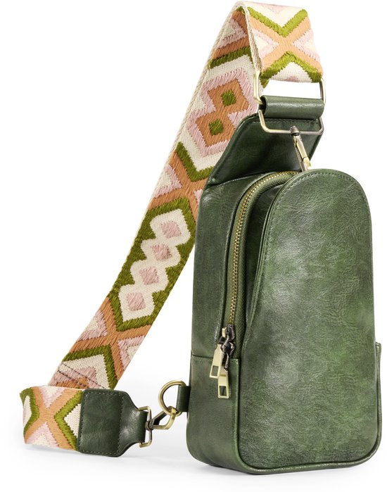 YONO Crossbody Tas Dames - Schoudertas - Sling Bag - Anti Diefstal Borsttas - Heren - Groen Azteca