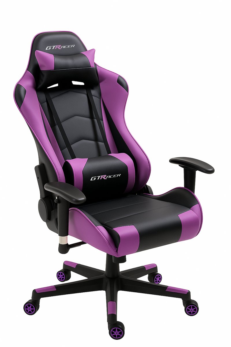 Afbeelding 3 van GTRacer Pro - Game Stoel - Gaming Stoel - Ergonomische Bureaustoel - Gamestoel - Verstelbaar - Gaming Chair - Zwart / Paars