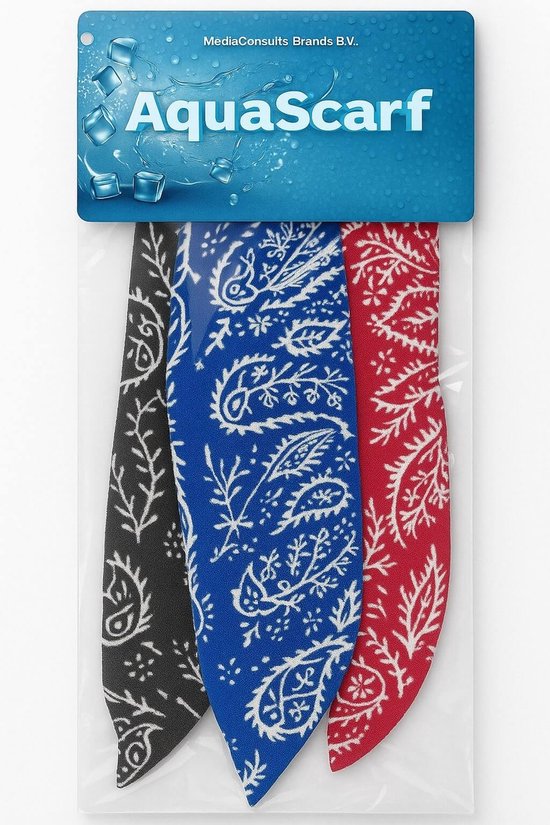 Koelsjaal Dames & Heren - Verkoelings Sjaal - Sport Koelsjaal - Verfrissende Zomerse Sjaal - 3 Stuks - Zwart/Blauw/Rood