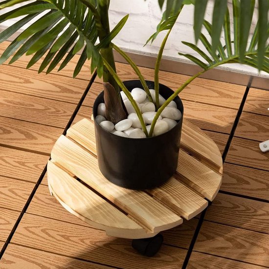 Duscdesp Set van 2 360° plantenstandaard - Houten standaard met 30 cm afsluitbare wielen voor binnen- en buitenplanten - Voor huis en tuin (rond