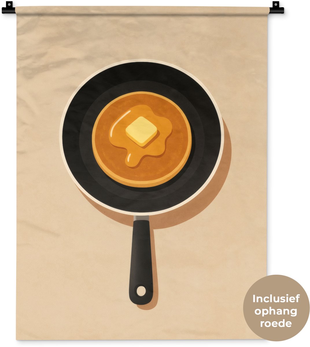 Wandkleed 60x80 cm - Wanddoek Pannenkoek - Koekenpan - Boter - Minimalistisch - Wandtapijt