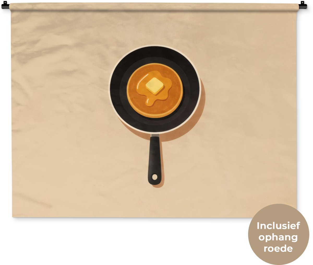 Wandkleed 120x90 cm - Wanddoek Pannenkoek - Koekenpan - Boter - Minimalistisch - Wandtapij