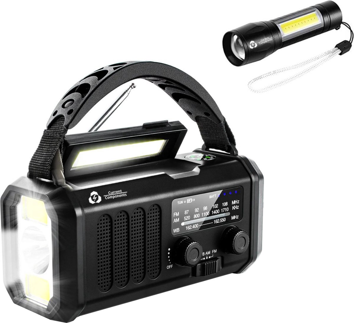 Noodradio - Solar Opwindbaar - 10.000mAh - Noodpakket - Powerbank Zonneenergie - Draagbare Radio - Zaklamp - Opwindbaar