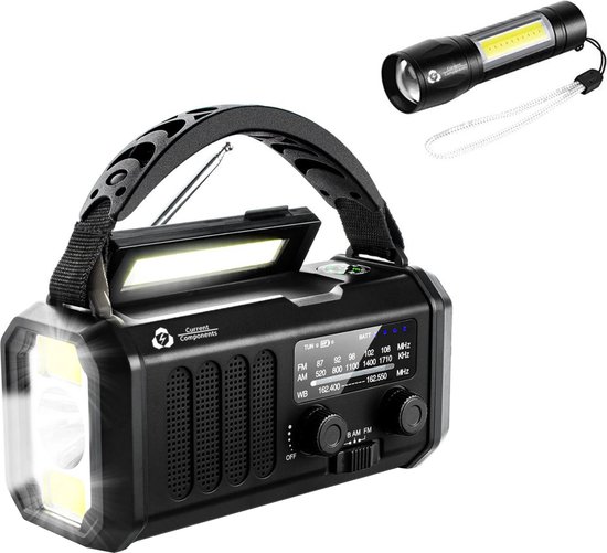 Noodradio - Solar Opwindbaar - 10.000mAh - Noodpakket - Powerbank Zonneenergie - Draagbare Radio - Zaklamp - Opwindbaar