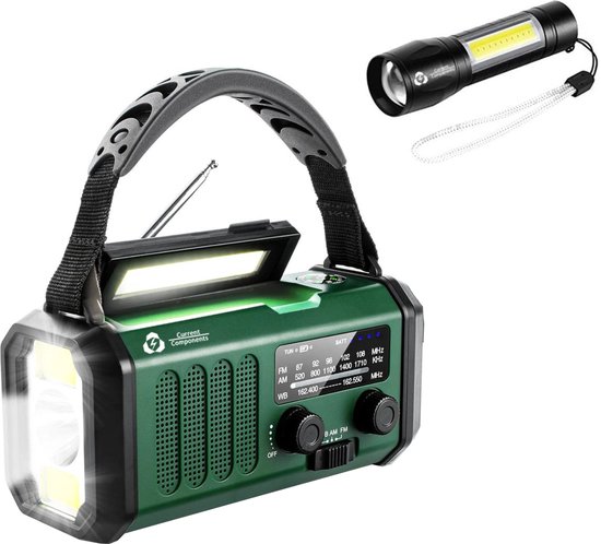 Noodradio - Solar Opwindbaar - 10.000mAh - Noodpakket - Powerbank Zonneenergie - Draagbare Radio - Zaklamp - Opwindbaar