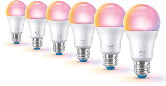 WiZ Voordeelverpakking - E27 - met 6 standaardlampen - Mat - 60W - 806 lm - Wit en Gekleurd Licht - Slimme LED Verlichting - Werkt met Apple HomeKit, Alexa en Google Home - Tunable White and Color