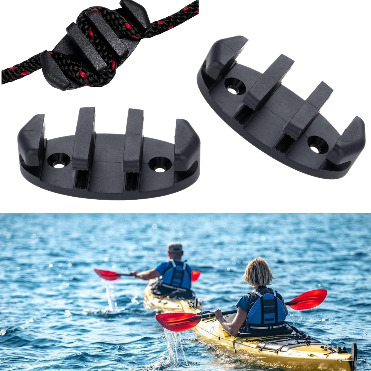 2 stuks - Bevestigingsgereedschap - Nylon kajakclip voor kano's, zeevisboten, kajakaccessoires 8,8 x 4,4 cm (zwart)