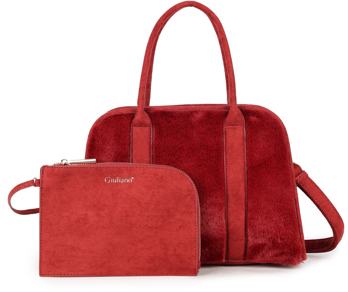 Kunst bont handtas Alina - Bont - Bodeaux rood