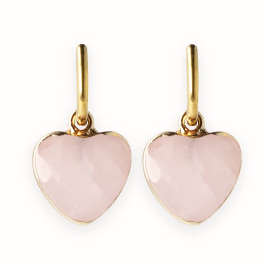 Lajetti - Boucles d'oreilles' Hartjes en quartz rose en acier inoxydable