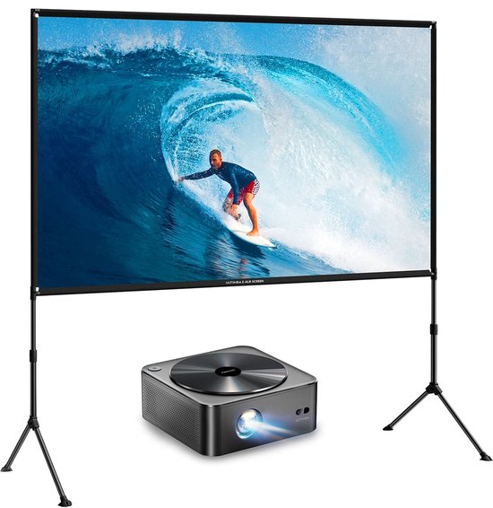 Beamer - Projector - Mini Projector - Full HD Native 1080P - met 120-inch E-ALR Projectorscherm & Stand – Outdoor Camping & Home Theater – EU Plug - Mini Projector - Full HD Native 1080P