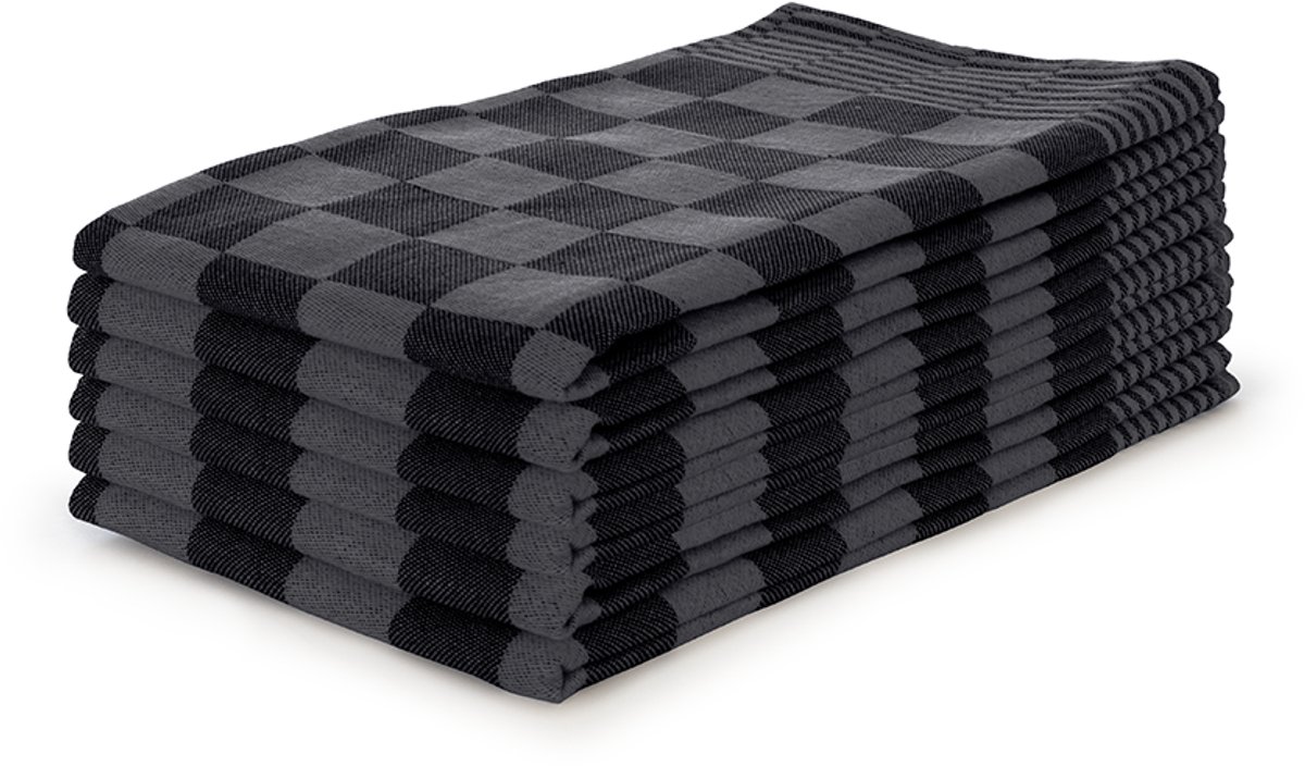 LINNICK Theedoeken set Blok Zwart - 65x65 - Set van 6 - Geblokt - Blokdoeken - 100% katoen - Horeca Theedoeken