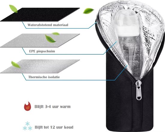 Isolerende Flessentas - Melkfles Warmhoudtas - Thermotas - Koeltas - Zwart van Merkloos — afbeelding 4