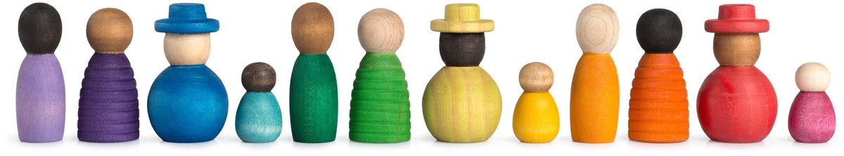 Houten poppetjes familie - 12 stuks - Regenboogkleuren - Open einde speelgoed - Educatief montessori speelgoed