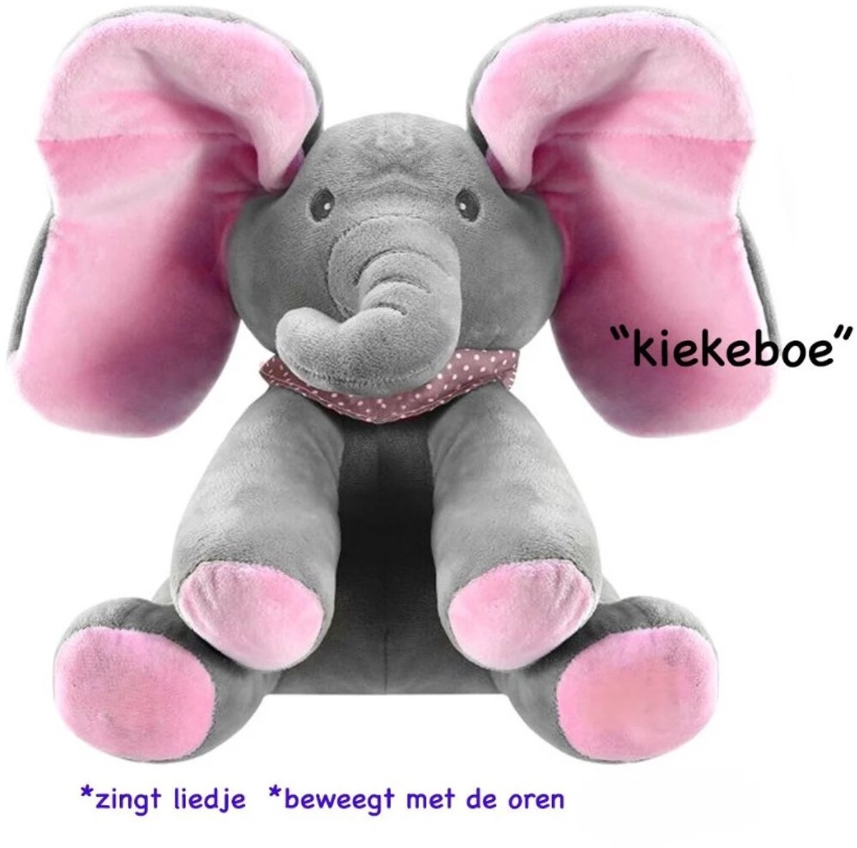 ZB-STORE - Interactieve knuffel - Zingende olifant - Kiekeboe met bewegende oren - Roze-Engelstalig