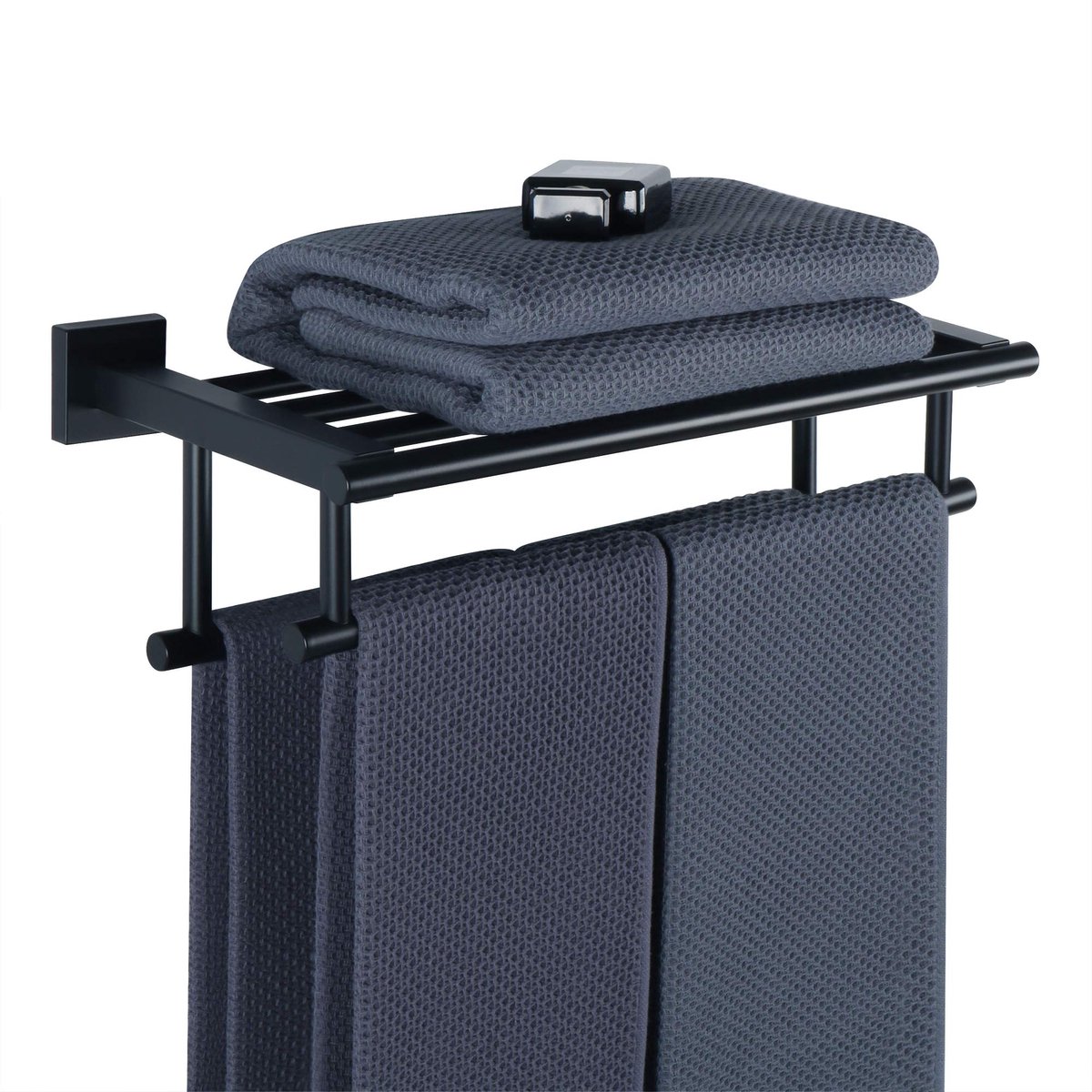 Ibenzoa® Zwarte dubbele handdoekhouder van roestvrij staal voor badkamer en keuken, 40 cm