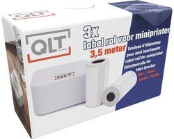 QLT - Stickerrol - 9 Label Rollen (3x3) voor Miniprinter - 3,5 meter - Wit