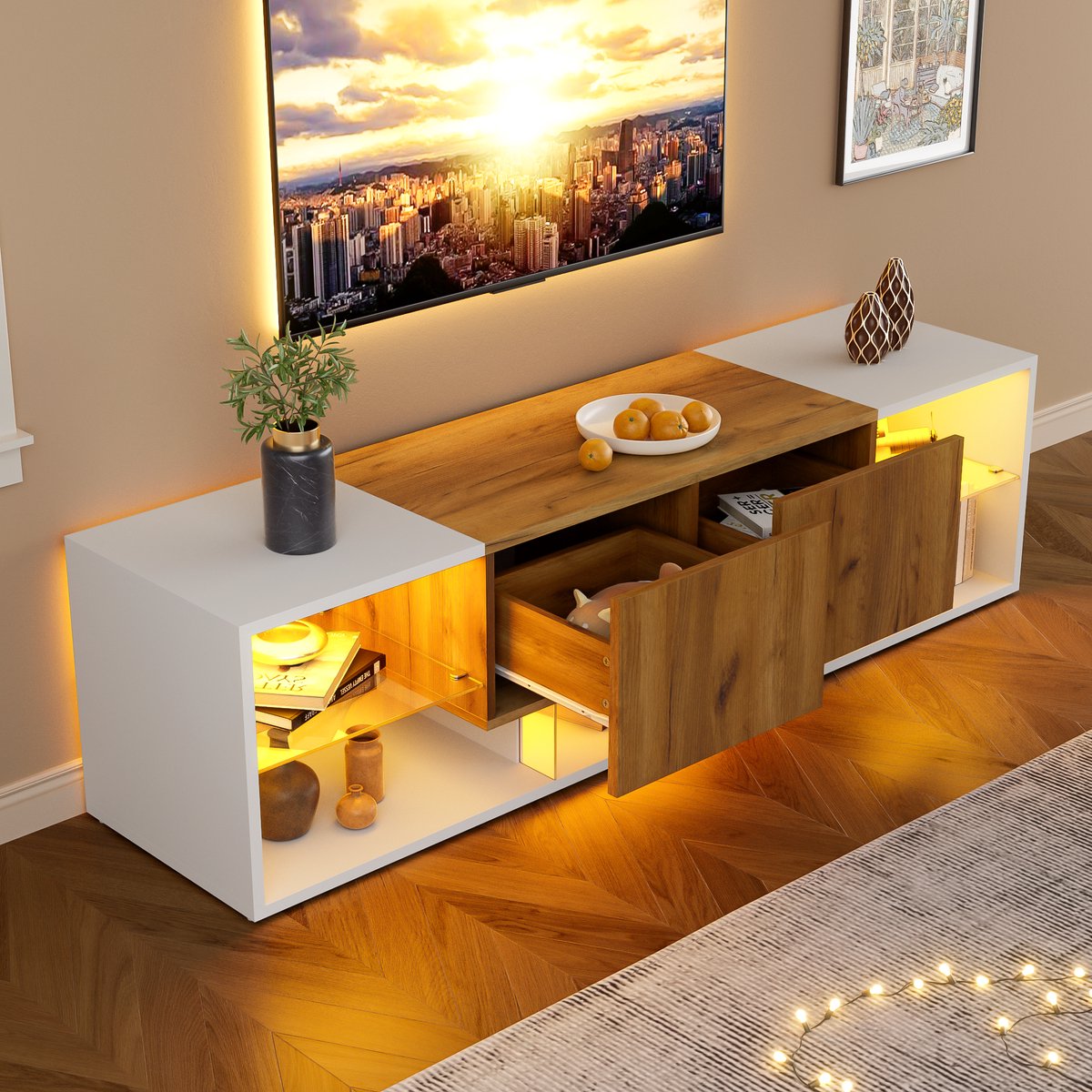 3-laags Tv-meubel voor de grootste 70-inch tv's - modern tv-console-entertainmentcentrum m