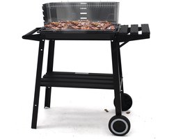 Muntel ® Houtskool barbecue -Op Wielen - BBQ - Asopvangbak - Kunststof - RVS - Zwart - Zilver