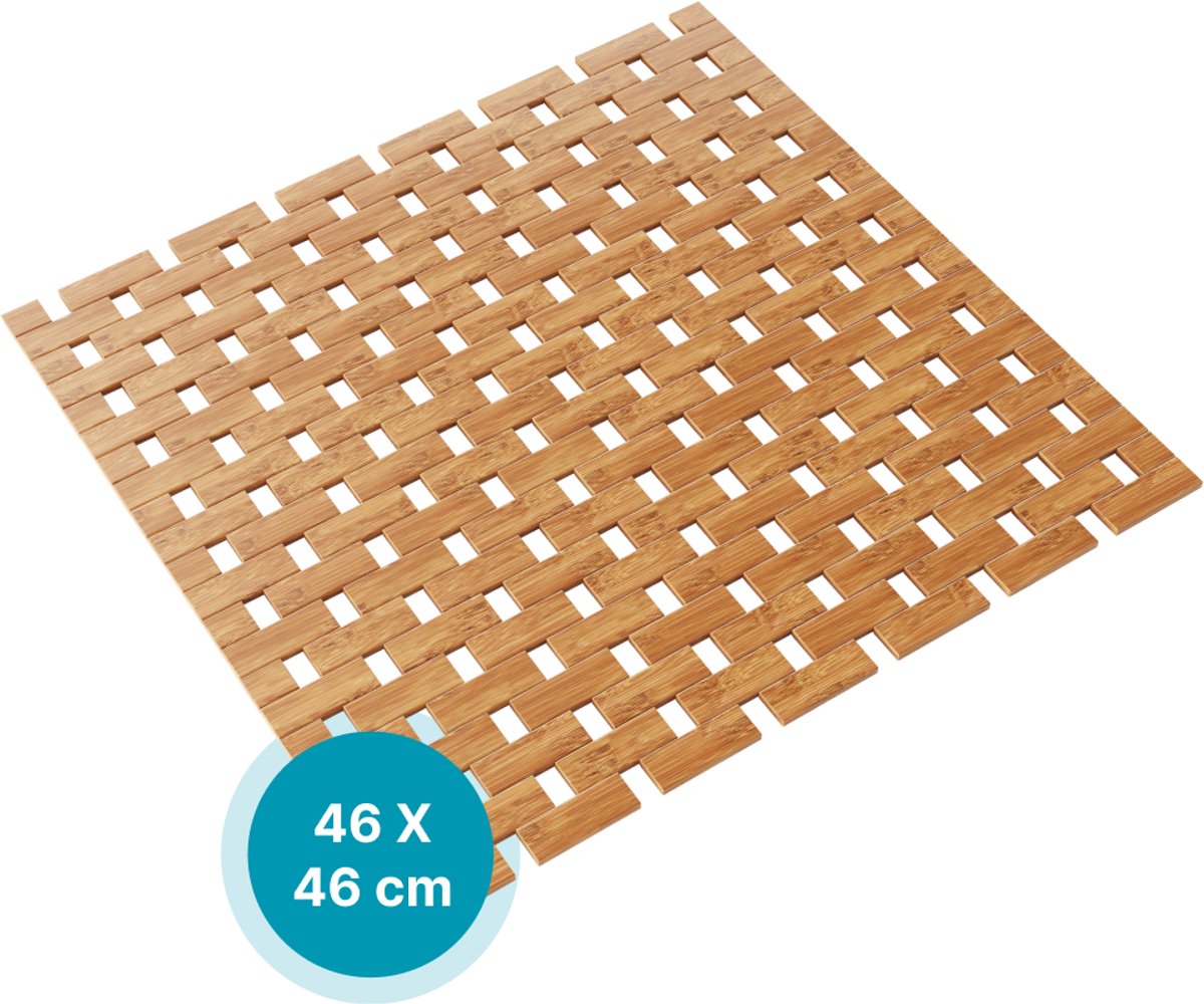 DRESTA Badmat Mira 46X46CM – Douchemat – Badmat antislip – Badmatten – Bamboe Badmat – Natuurlijk Bruin