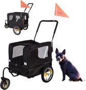HiPet Hondenfietskar / Hondenkar Opvouwbaar - Zwart/Grijs - Maat M - Max. 20 kg - Met Reflectoren & Vlag - Geschikt voor E-Bikes