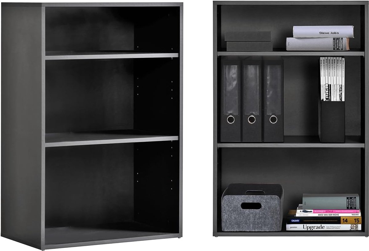 mokebo Boekenplank 'Der Bücherwurm' (91x60x34 cm) in antraciet gemaakt van Hout, Boekenkast, Kantoorplank