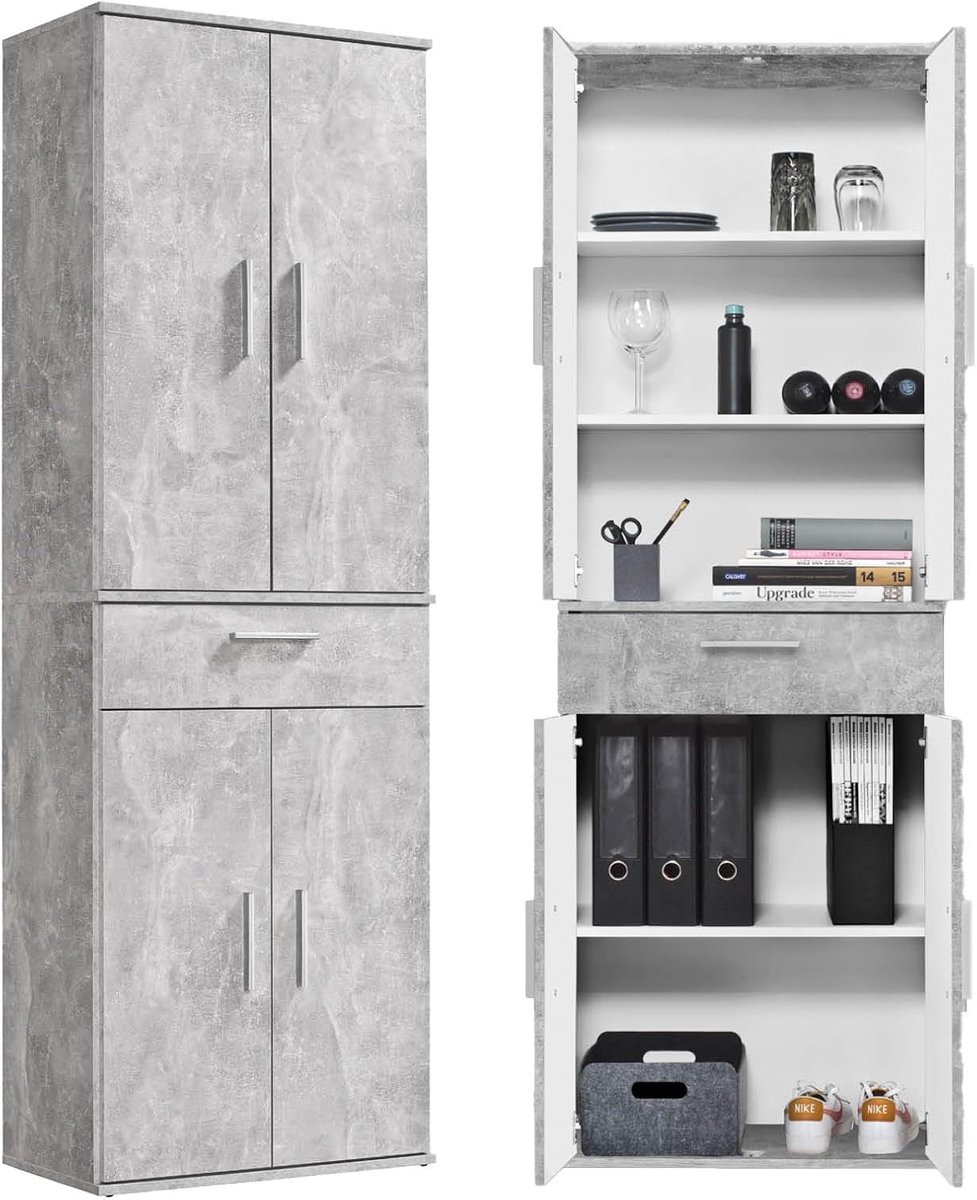 mokebo Opbergkasten Bureaukast 'Der Praktische' (60 x 180 cm) multifunctionele Archiefkast met een lade in grijs beige hout