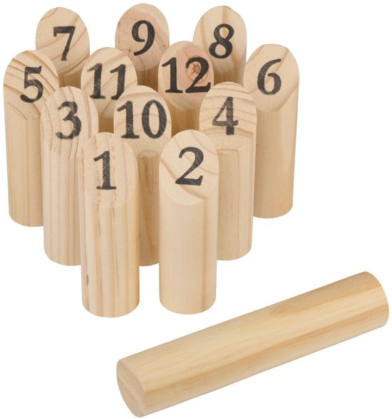 Eddy Toys Houten Pinspel 13-delig - Buitenspel voor Kinderen en Volwassenen - Tradionele Finse Werpspel van Hout - Outdoor Familiespel met Nummers