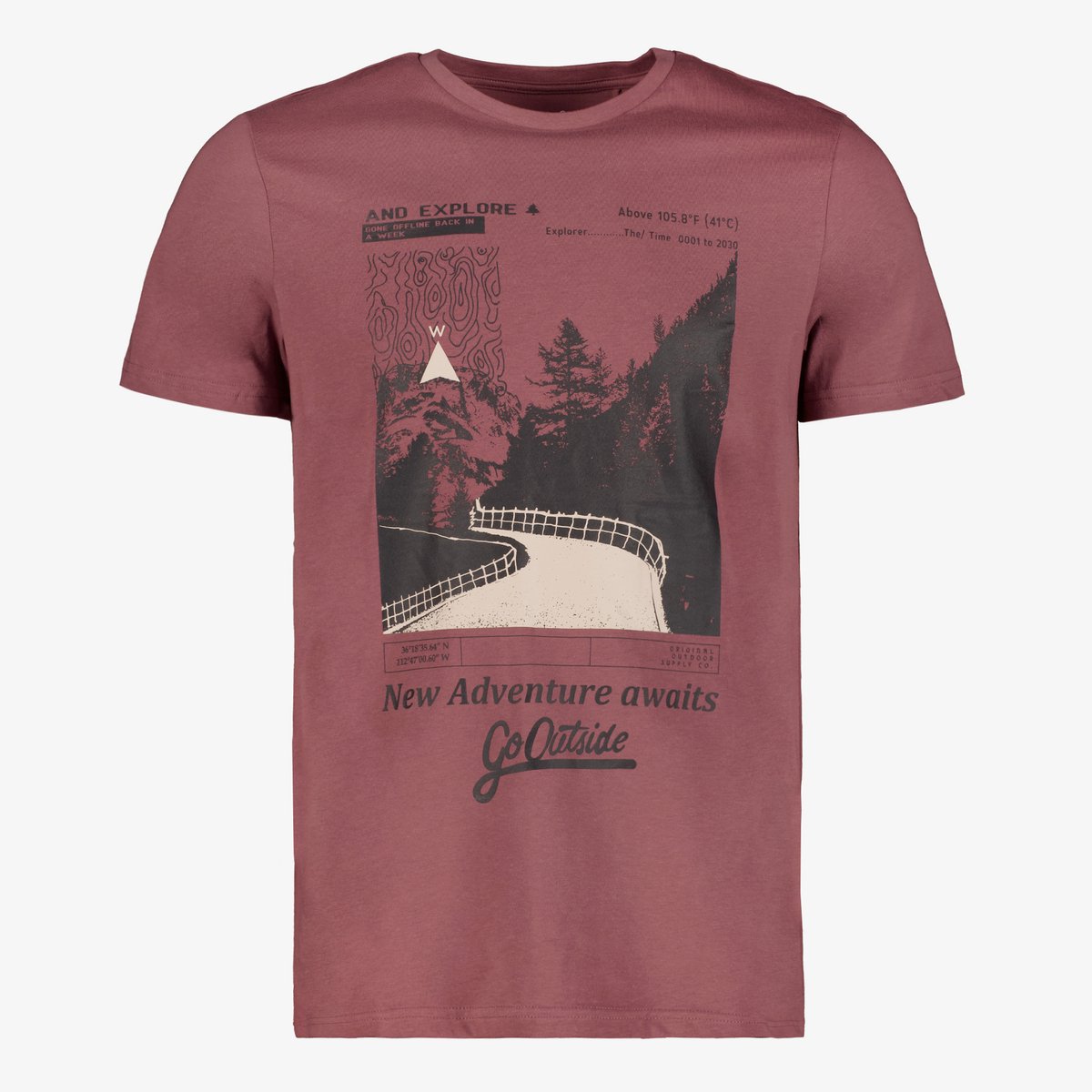 Unsigned heren T-shirt met opdruk bruin - Maat 3XL