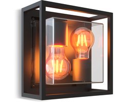 Calex LED Wandlamp Bologna - 2x E27 - IP44 Spatwaterdicht - Zwart - Aluminium - Industrieel - Modern