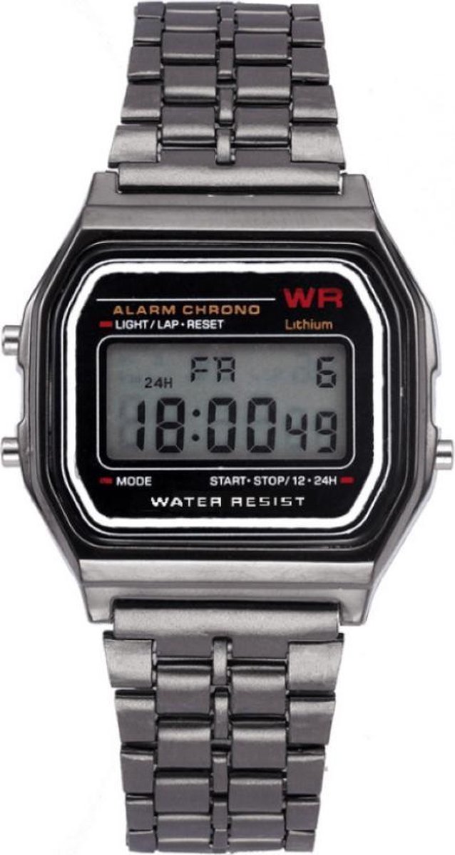 Digitaal Retro Horloge - Staal - Zwart - 22 mm