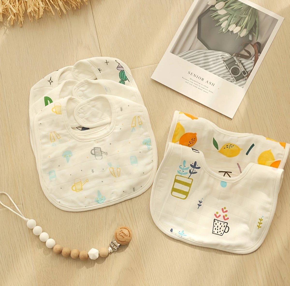 Image of 10-pack Katoenen Muslin Baby Slabbetjes – Verstelbare Knoopsluiting – Zacht & Absorberend – Voor Jongens en Meisjes (0-3 Jaar)