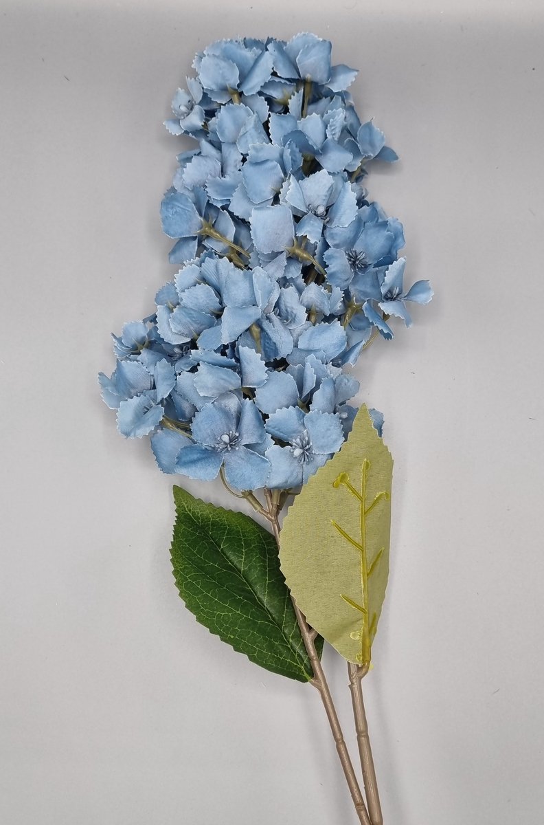 Hortensia - K498m/05 - 86 cm - Blauw - 2 bloemen - 1 tak - Grafdecoratie - Zijdenbloemen - Kunstbloemen