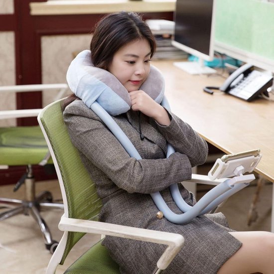 SMSOM Reiskussen beste nek vliegtuig ondersteuning kussen memory foam kussen comfortabele ademende auto U-vorm hoofd kussen tas gemakkelijk te dragen (grijs